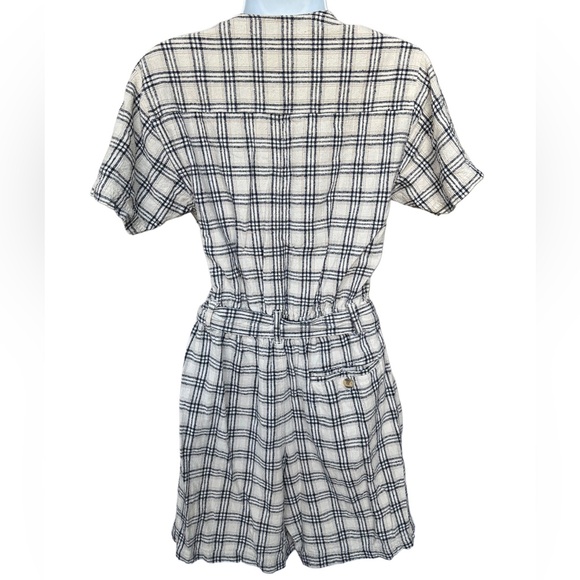 Vintage Silk Exchange Textured Silk Navy and Cream Plaid Romper - Size S - Picture 3 of 6
